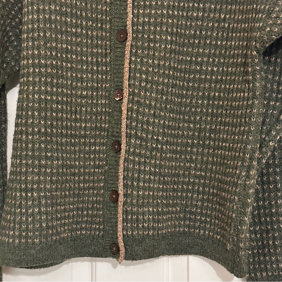 Vintage Woolrich Green Tan 100% Wool Women’s Button-Up Cardigan Sweater Large L - Picture 3 of 7